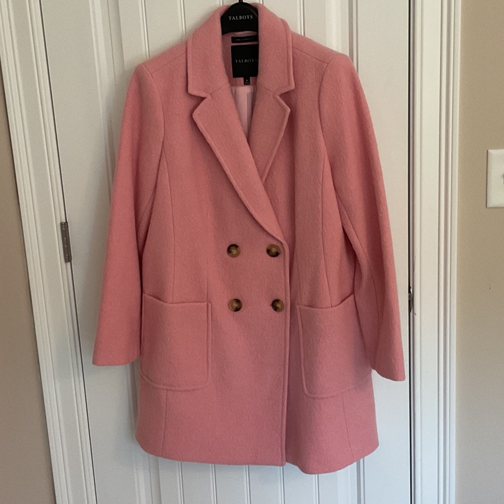 Talbots Double-Breasted Pink Pea Coat Size 16 Wool Blend From Italy
